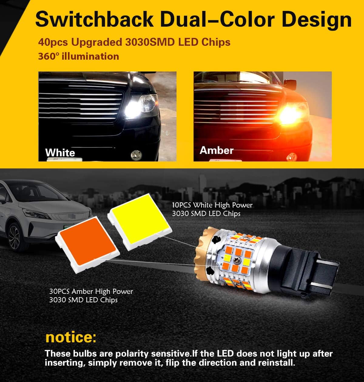 3157 LED Switchback White Amber Turn Signal Bulb Pack of 2 J5430