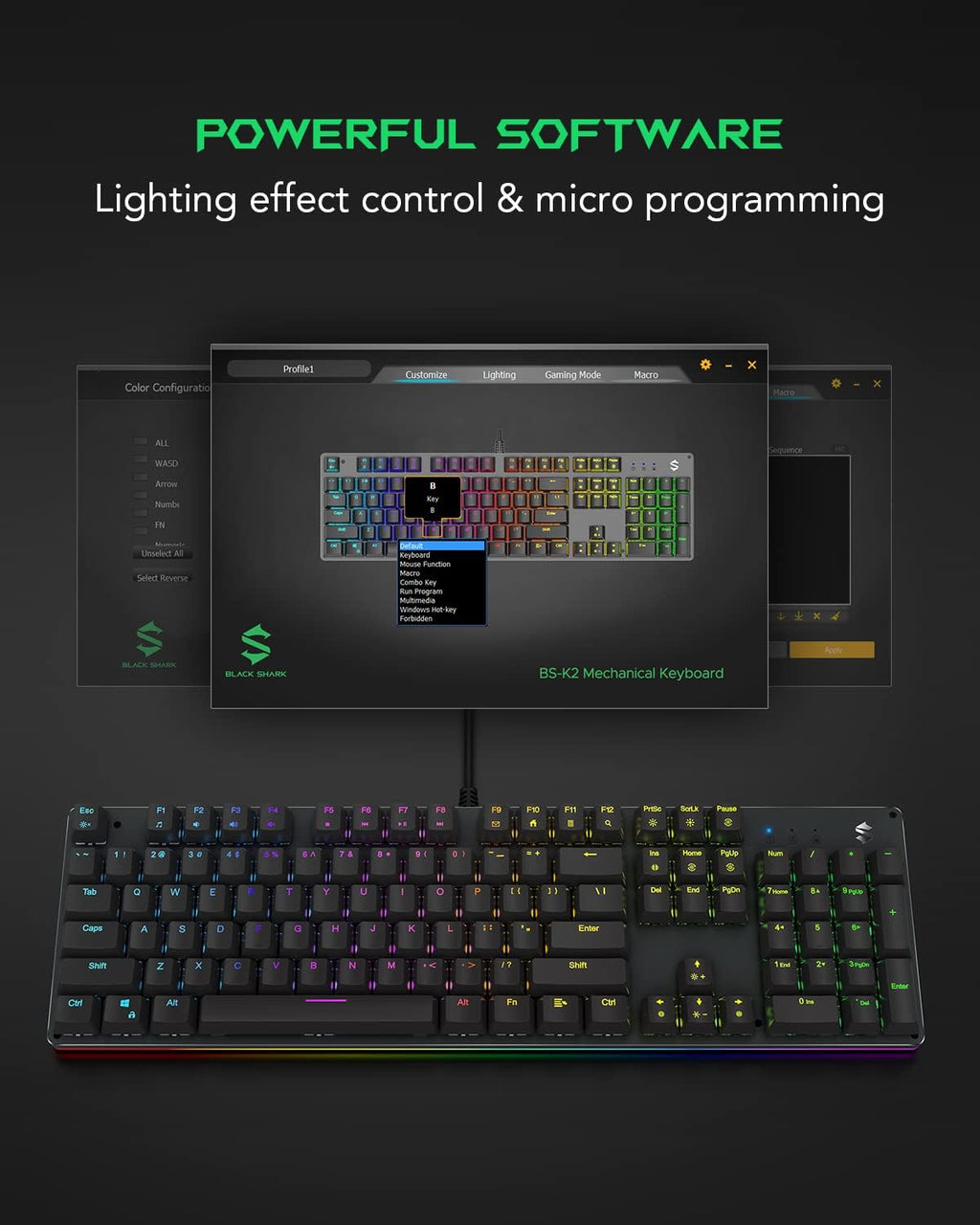 Black Shark RGB Mechanical Gaming Keyboard with Blue Switches, 104 Keys H2191