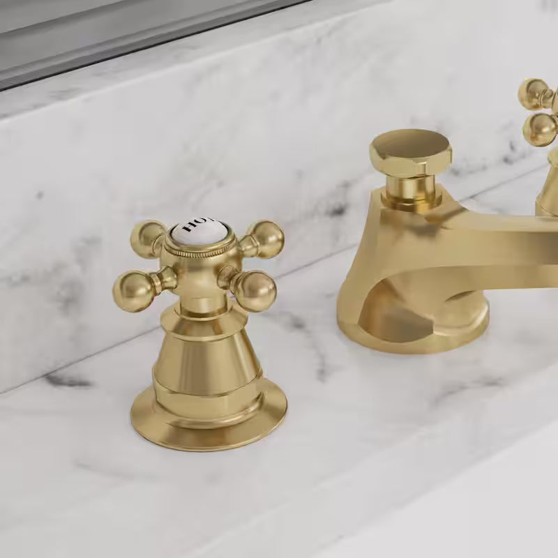 Widespread Deck Mount Lavatory Faucet with Pop-Up Drain in Satin Gold M7963