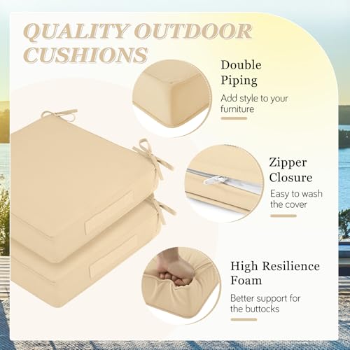 Waterproof Outdoor Chair Cushions Set of 2, Square 19 x 19 with Ties and Removable Covers L45021