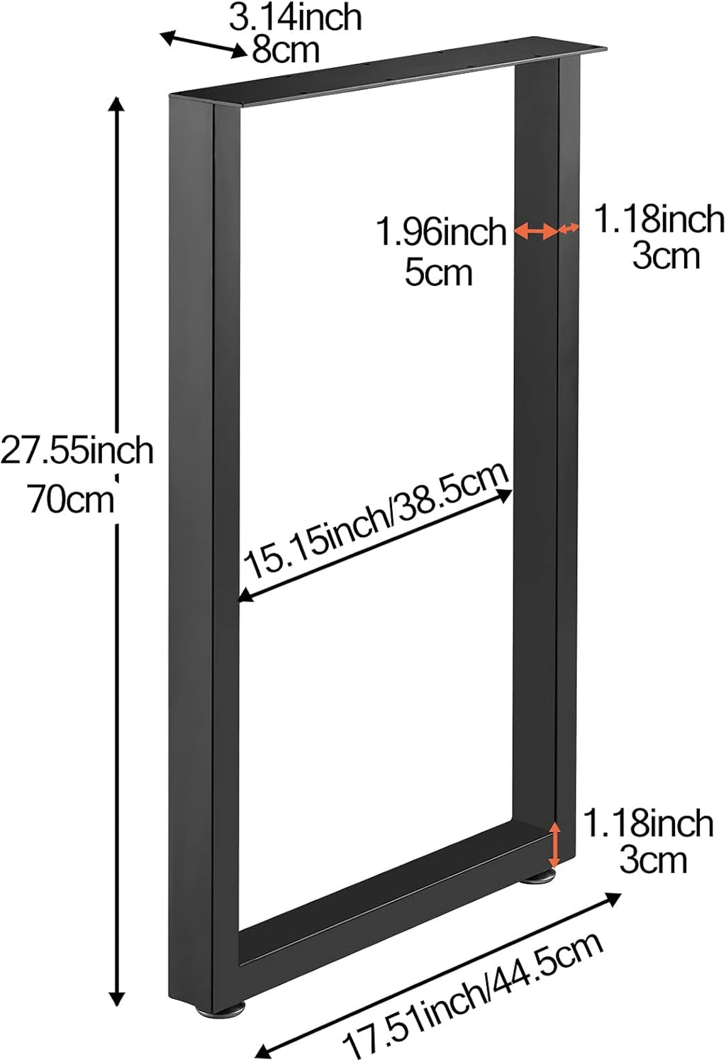 Metal Table Legs Set of 2 Black Matte 28" Height 18" Wide I311338