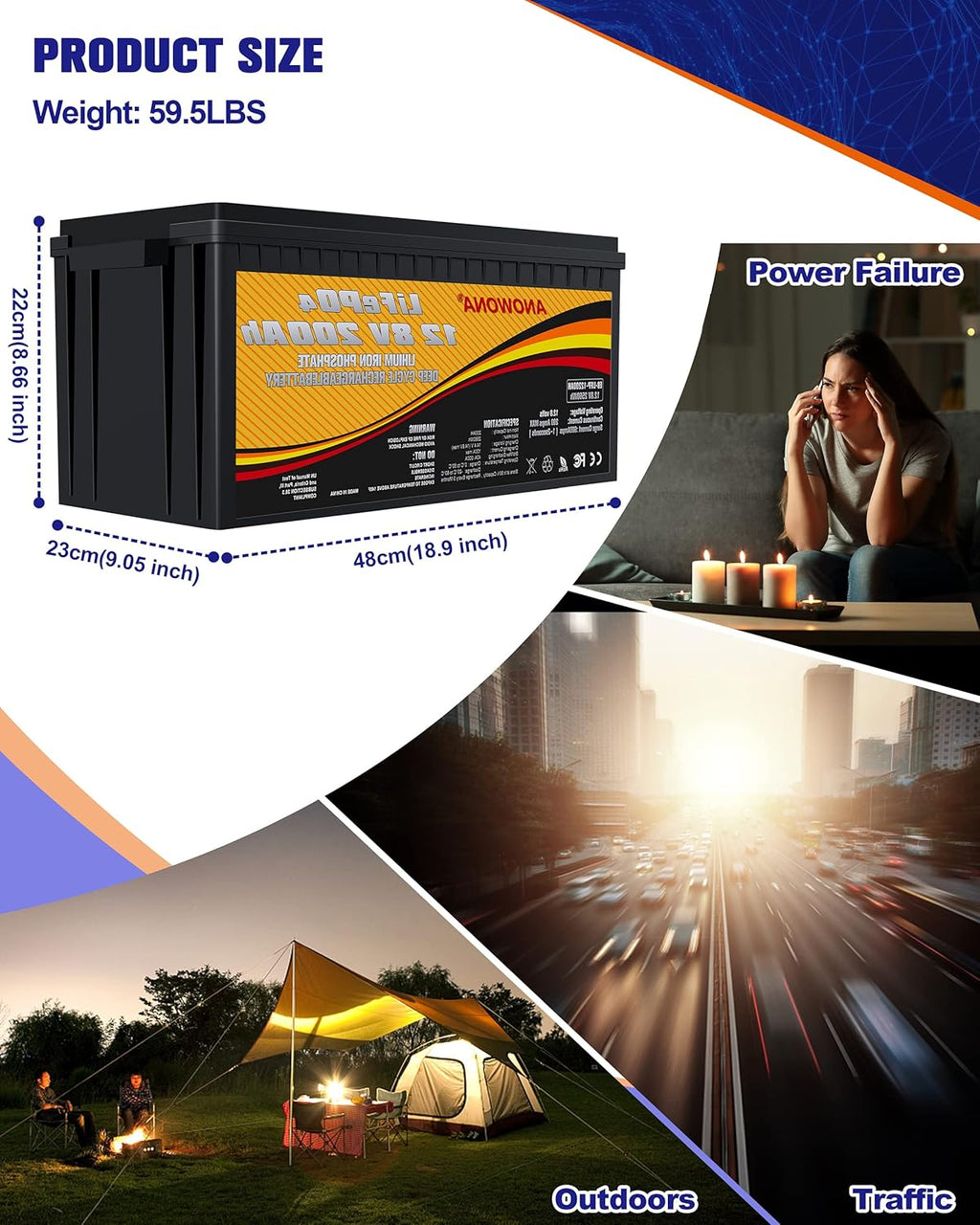 12.8V 200Ah Lithium Iron LiFePO4 Deep Cycle Battery with 200A BMS J945912