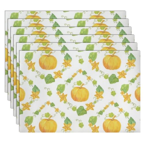 Fall Gourd Pattern Faux Leather 12 X 18 Inch 6Pc Placemat Set W500