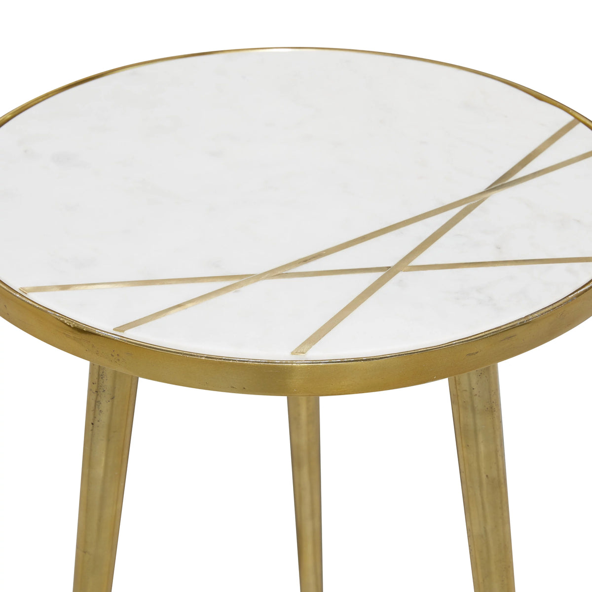 15" x 20" Gold Aluminum Accent Table with Marble Top A3182