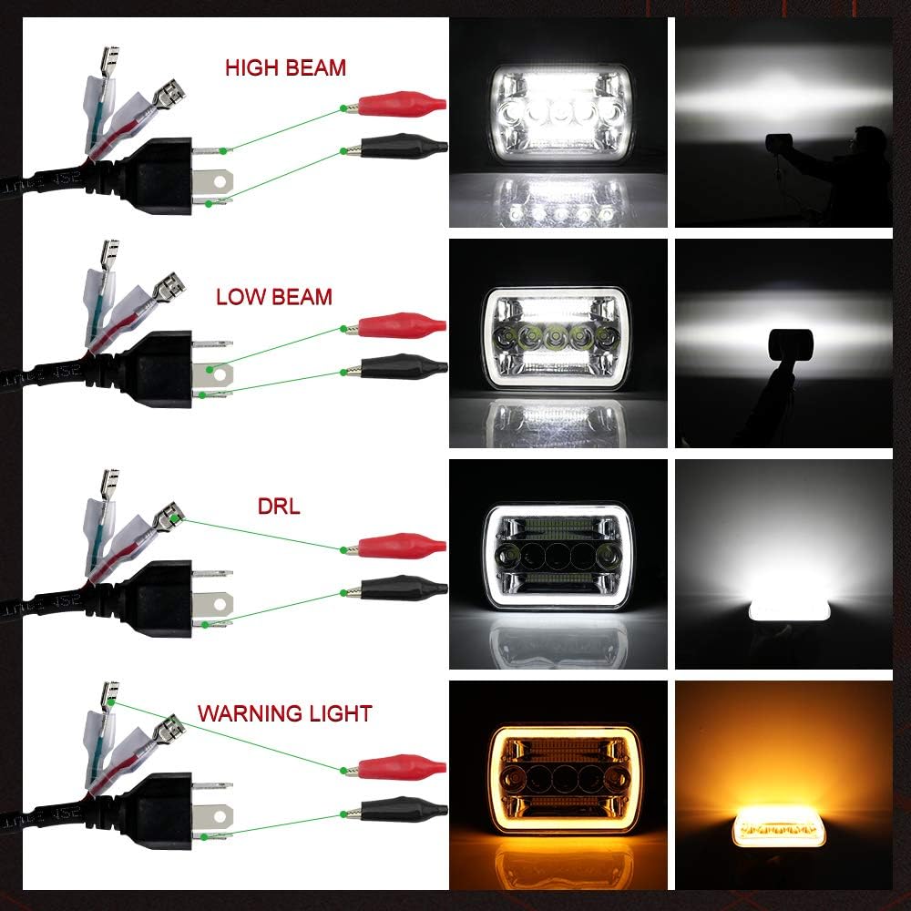 5x7 LED Headlight 2PCS 7x6 inch Halo Sealed Beam H6054 Replacement Hi/Lo Beam DRL Pack of 2 Y130