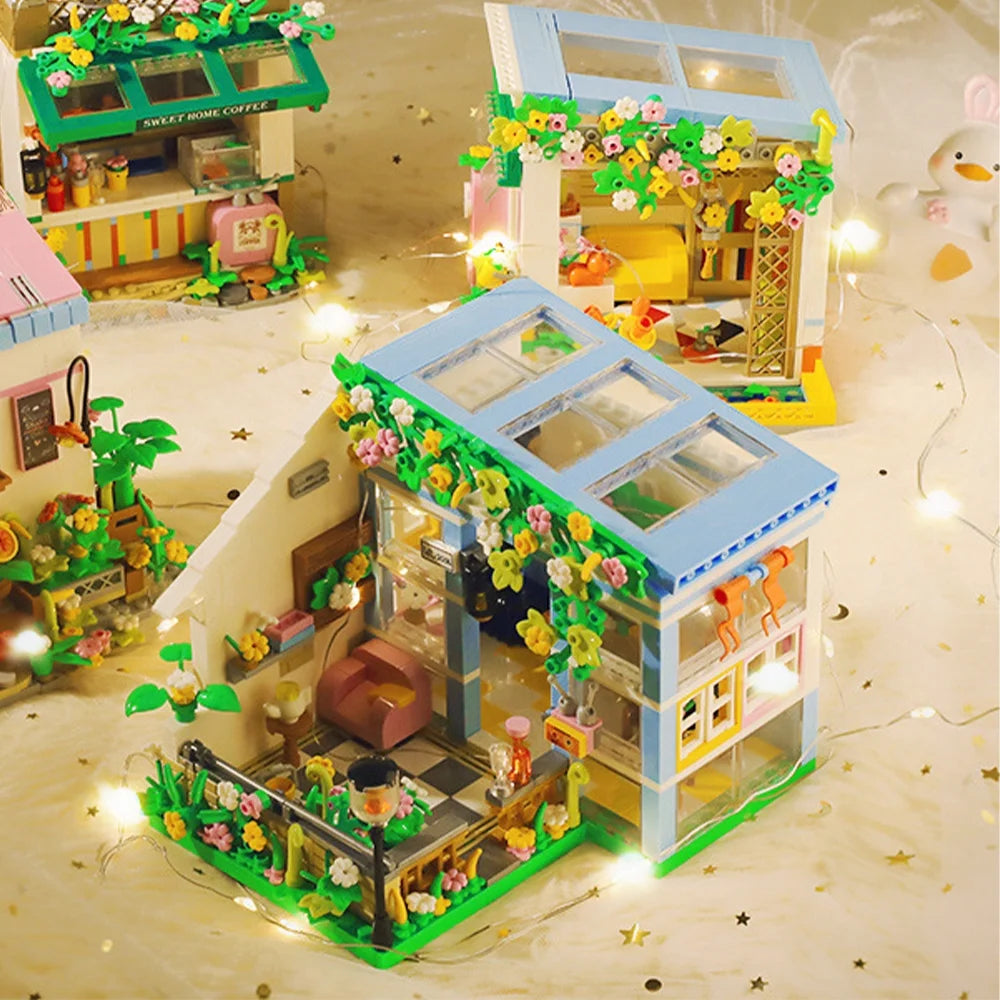 Dollhouse Miniature with Flower Shop, DIY Wooden Crafts Christmas Kit Y482