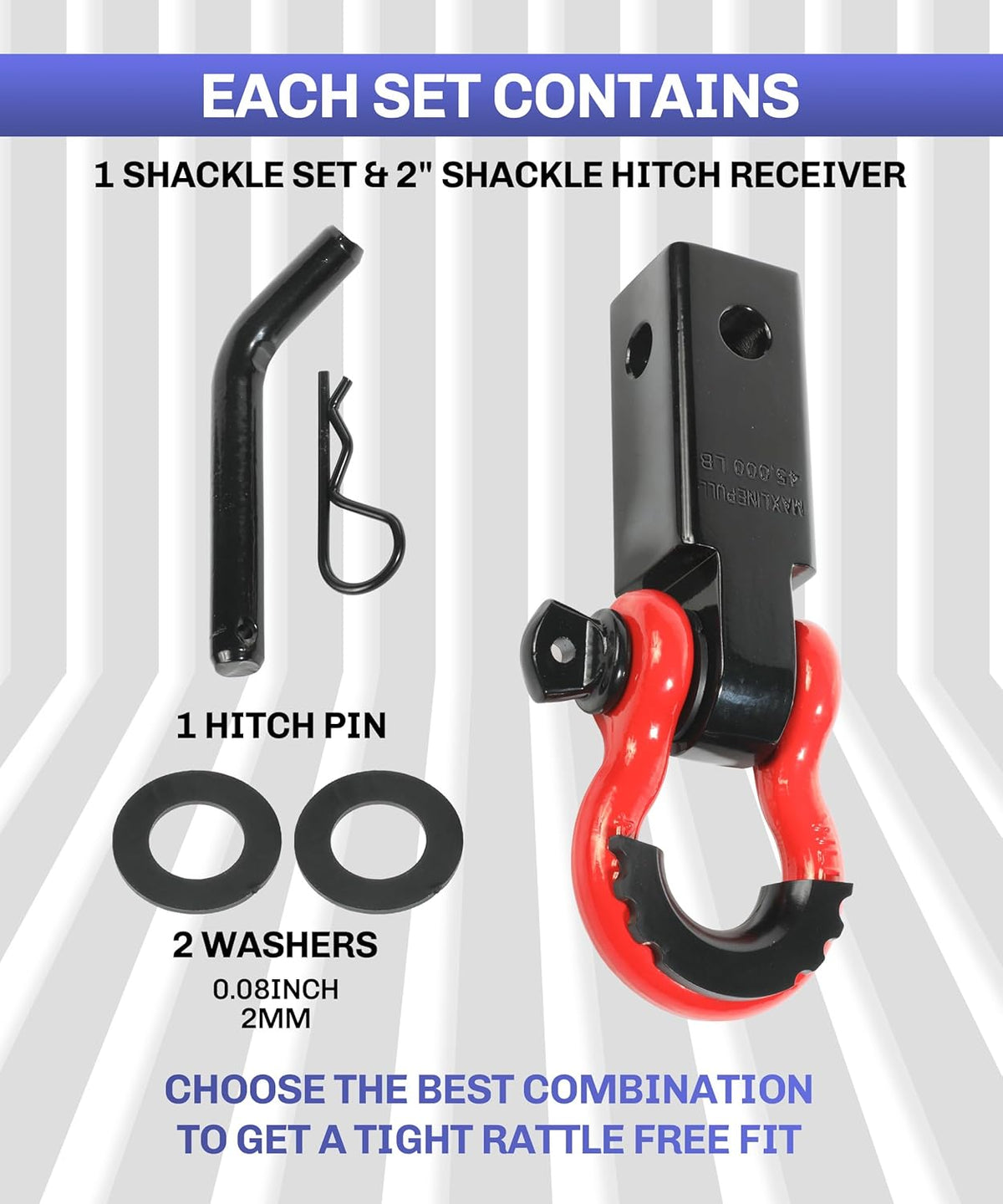2" Tow Hitch Receiver with 5/8" Screw Pin and 3/4 Shackle G841151