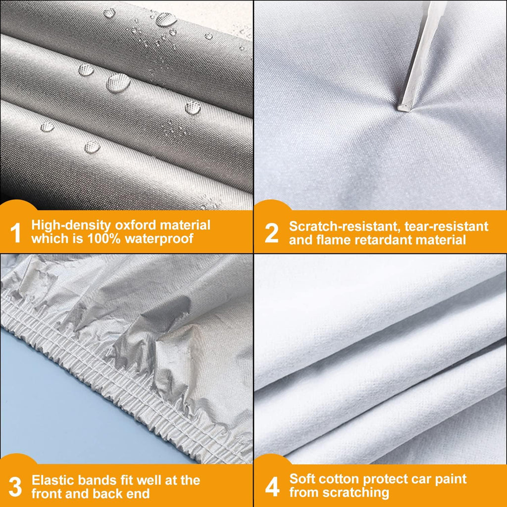 6 Layers Heavy Duty Waterproof Windproof Car Cover with Zipper Door, Universal Fit for SUV (190 in-200 in), Silver Pack of 2 D69355