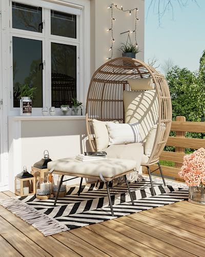 Grey Wicker Egg Chair with Ottoman P775886