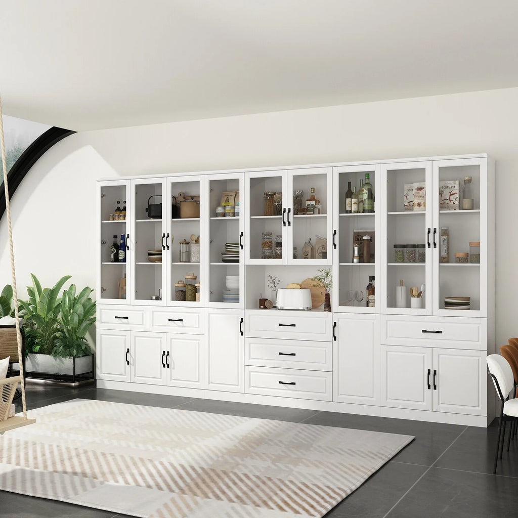 White Buffet China Cabinet with Tempered Glass Doors H3951