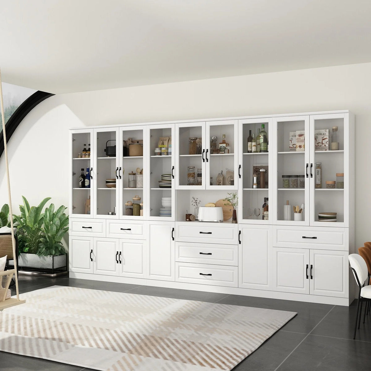 White Buffet China Cabinet with Tempered Glass Doors H3951