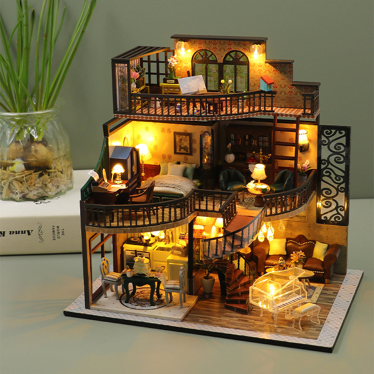 Dream Building Pavilion Dollhouse Miniature DIY House Kit with Furniture F3001