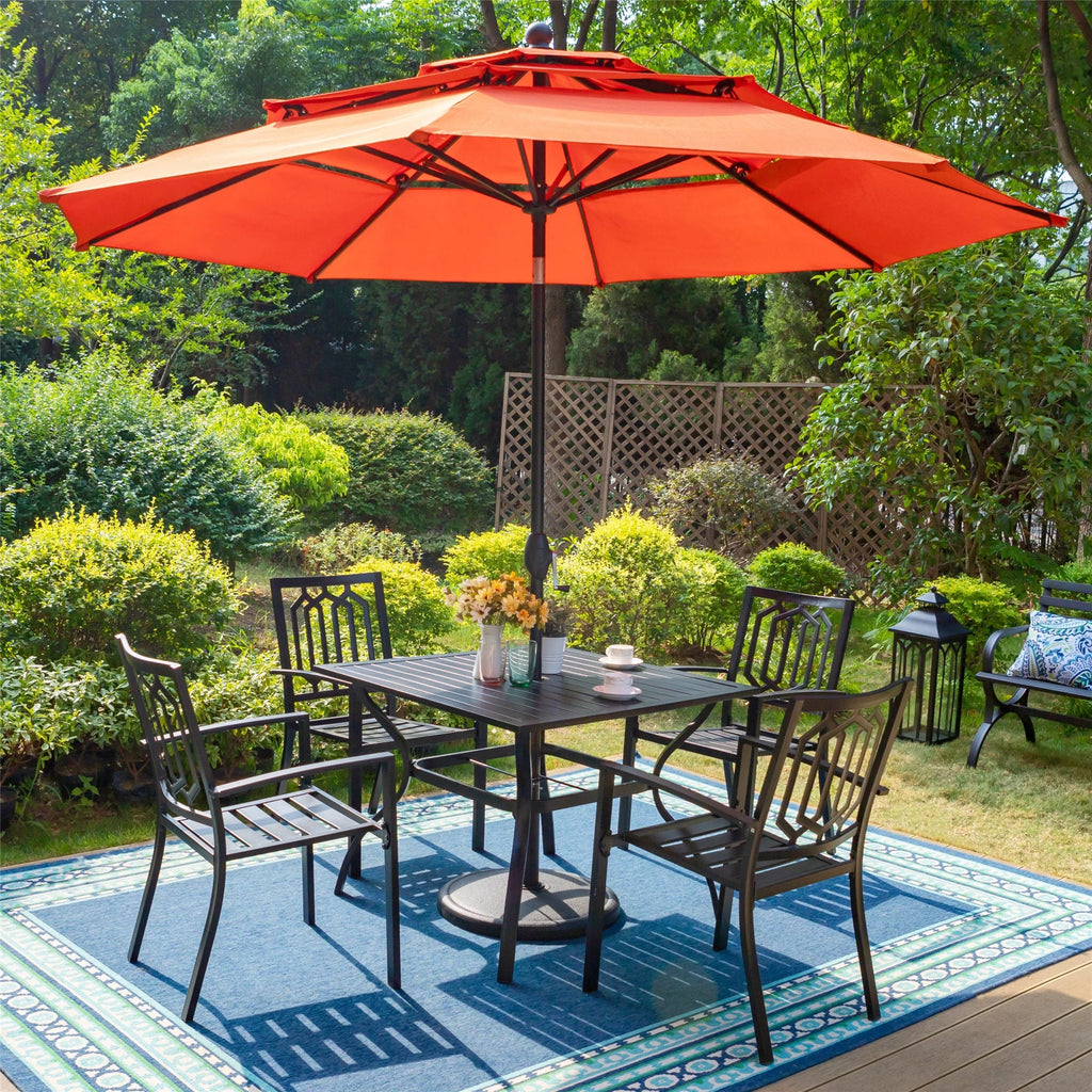 6-Piece Outdoor Patio Set with 10 FT Umbrella, 4 Stacking Chairs & Square Dining Table B471