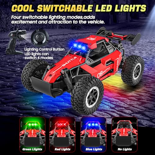 Remote Control Car with LED Lights, 2.4GHz 2WD Rechargeable Monster Truck P5845