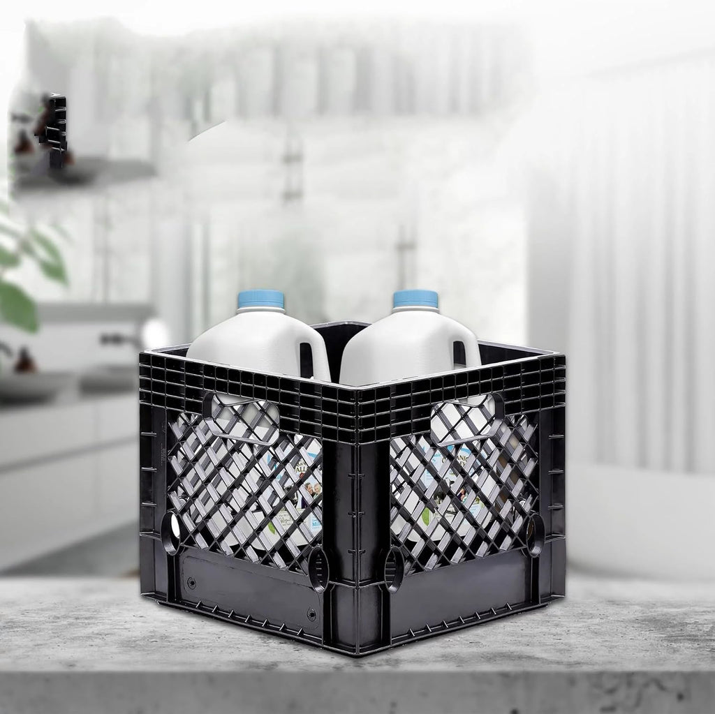 16QT Black Heavy-Duty Plastic Square Milk Crate Y7723