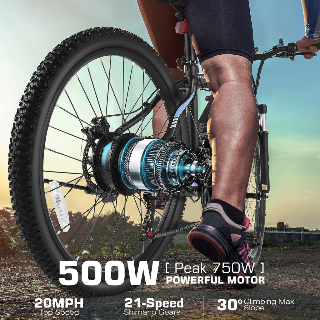 26" Electric Mountain Bike with 48V Battery, Shimano 21 Speed, Lockable Suspension Fork G770305