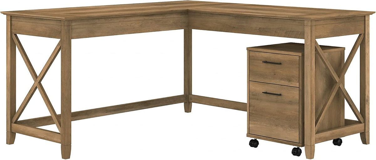 L Shaped Desk with 2 Drawer Mobile File Cabinet, 60W, Gray Q378