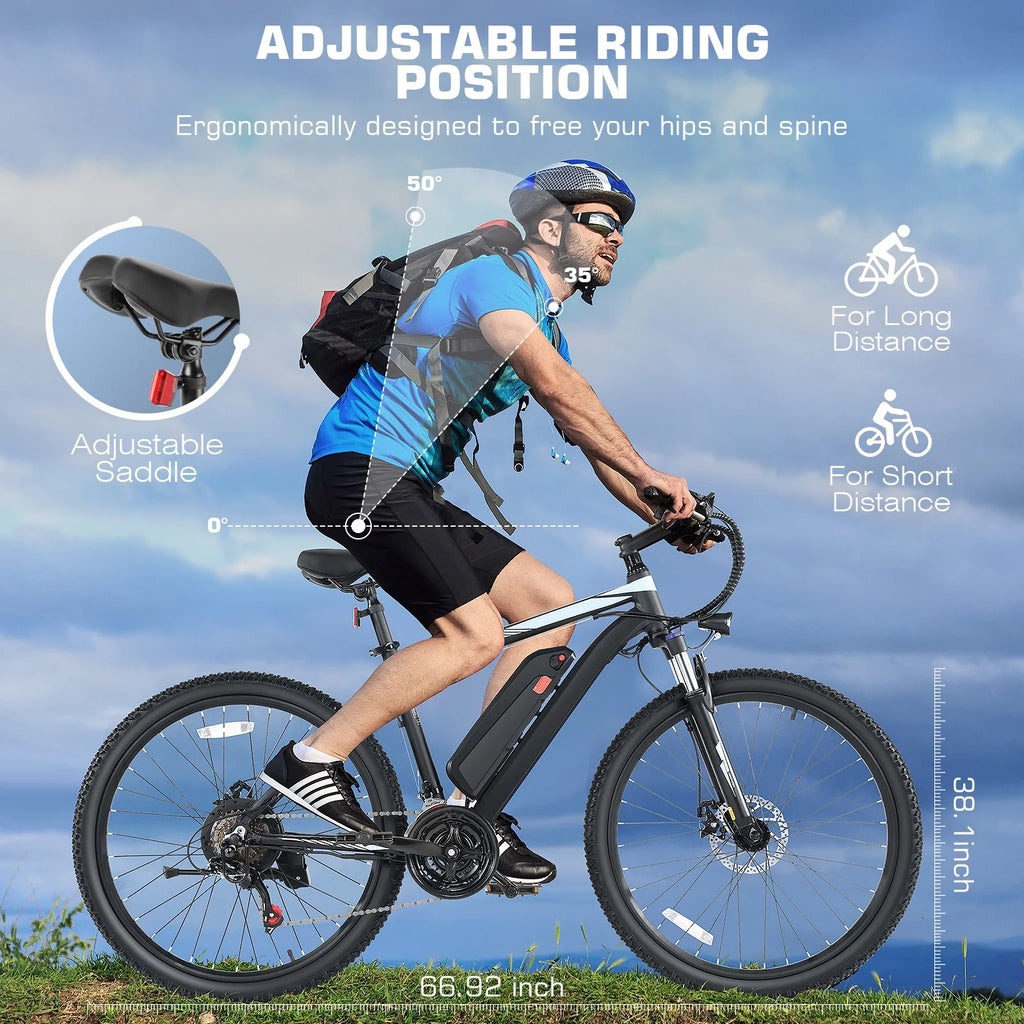 26" Electric Mountain Bike with 48V Battery, Shimano 21 Speed, Lockable Suspension Fork G770305