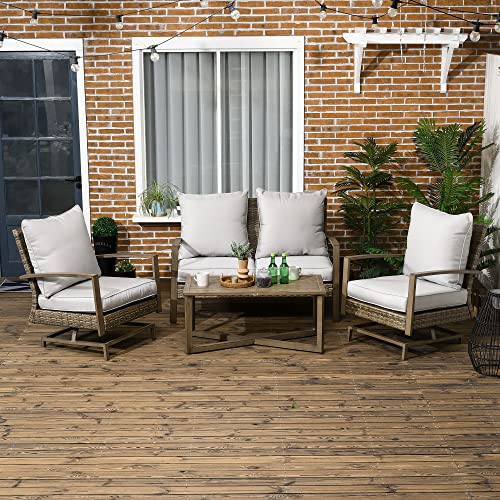 4 Piece Wicker Patio Furniture Set with 2 Rocking Chairs, Loveseat Sofa, Cushions, Aluminum Table, Light Gray L139790