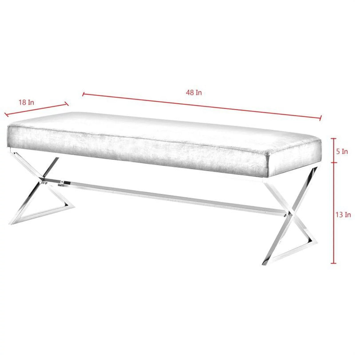 Blue Velvet Upholstered Bench with Stainless Steel Legs J3571
