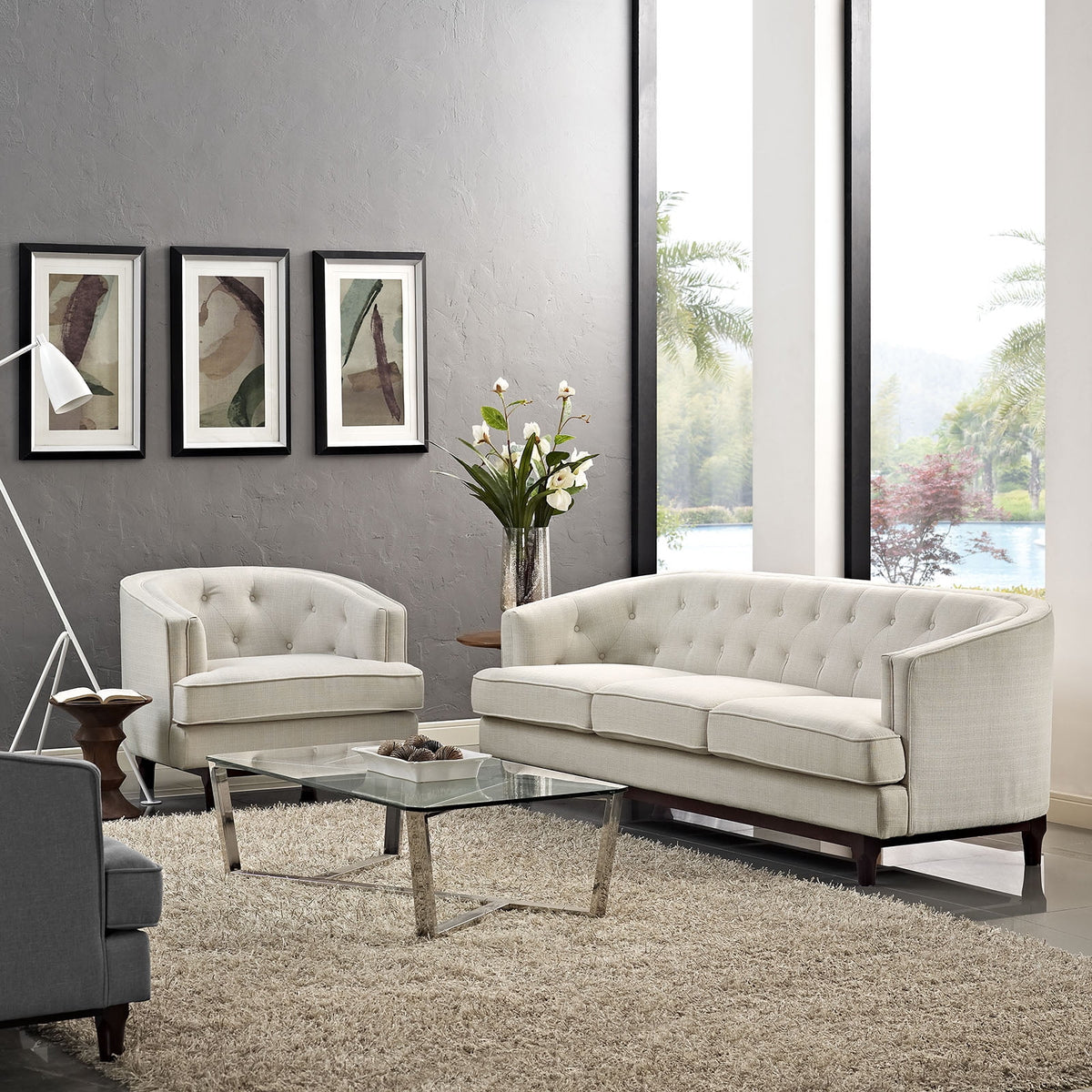 Beige Set of 2 Living Room Set Z2355