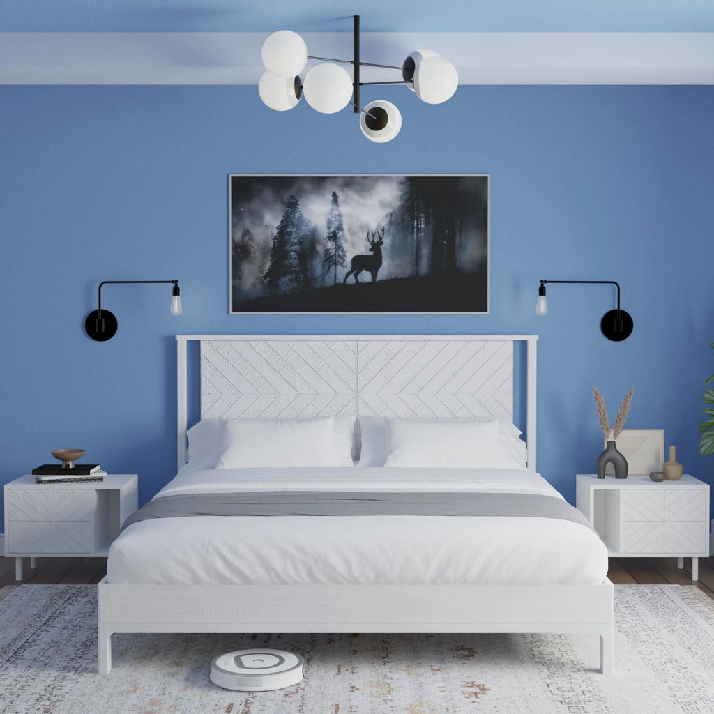 Queen Platform Bed Frame with Headboard Solid Wood Black M790863