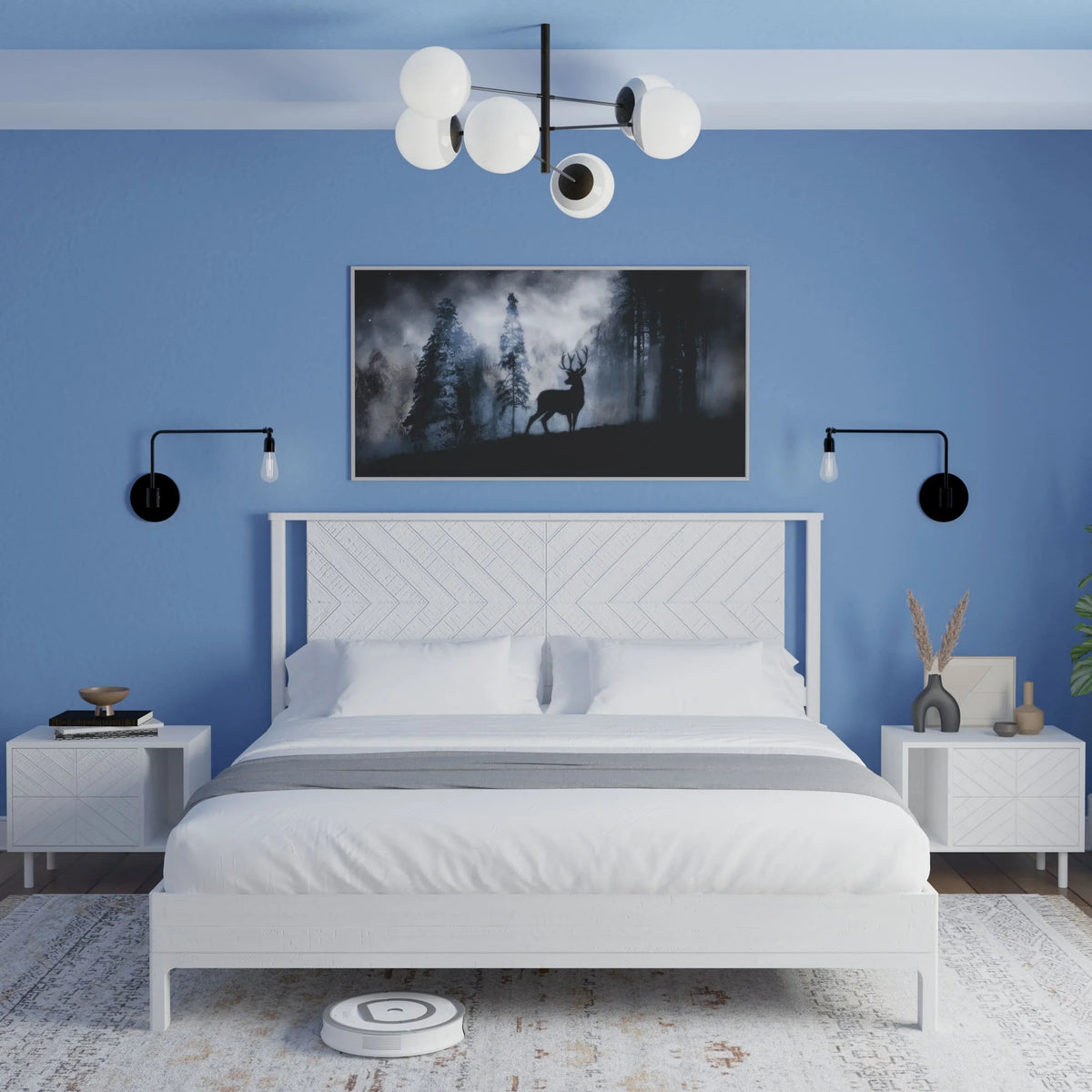 Queen Platform Bed Frame with Headboard Solid Wood Black M790863