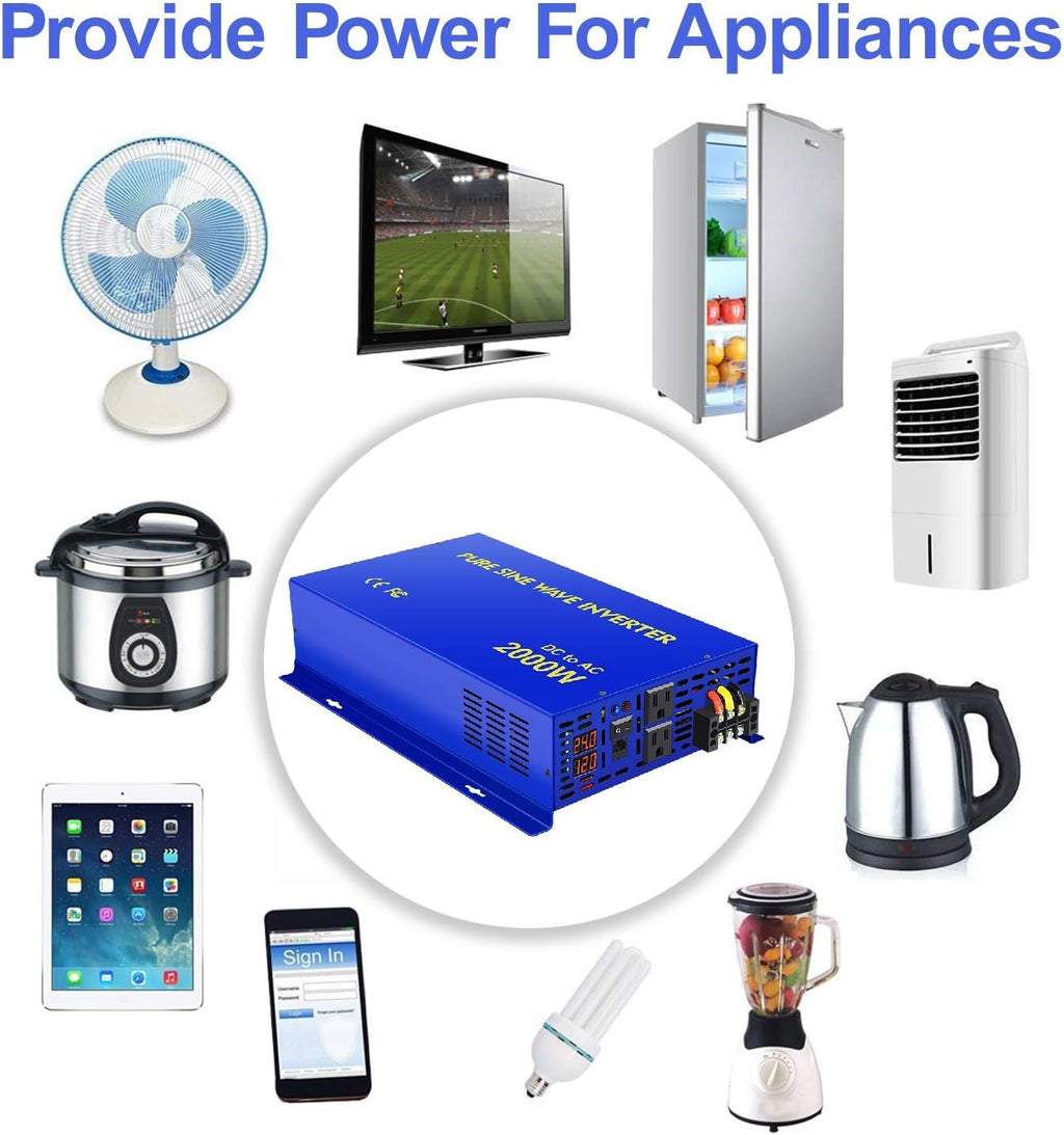 2000W Pure Sine Wave Power Inverter 24V DC to AC 120V with Remote Switch Q7814