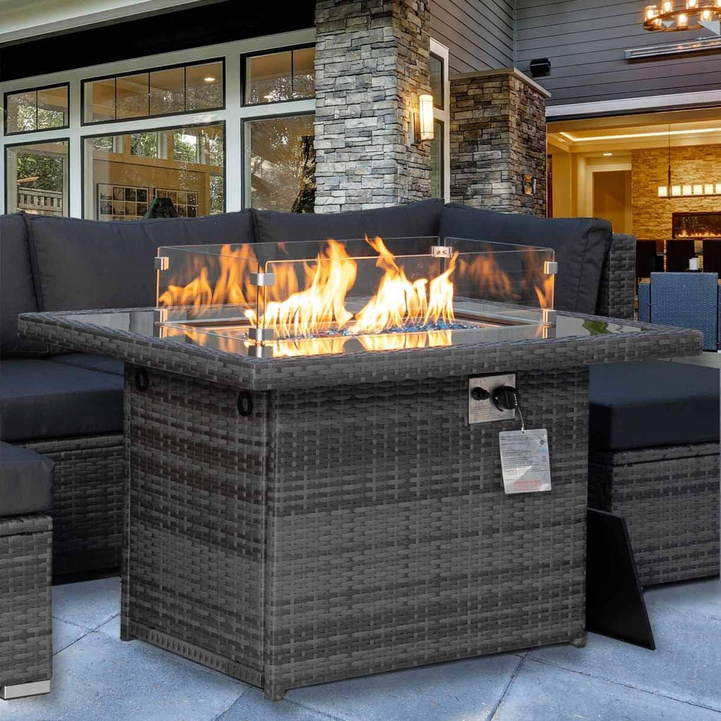 Rectangle Propane Fire Table 55,000 BTU with 8mm Tempered Glass Top G682