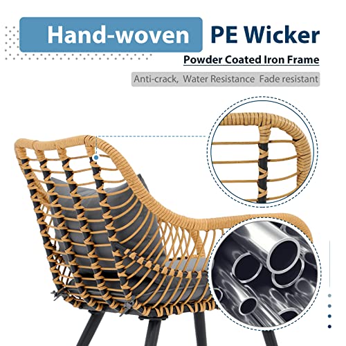 3 Piece Wicker Patio Bistro Set with Glass Top Table K53996