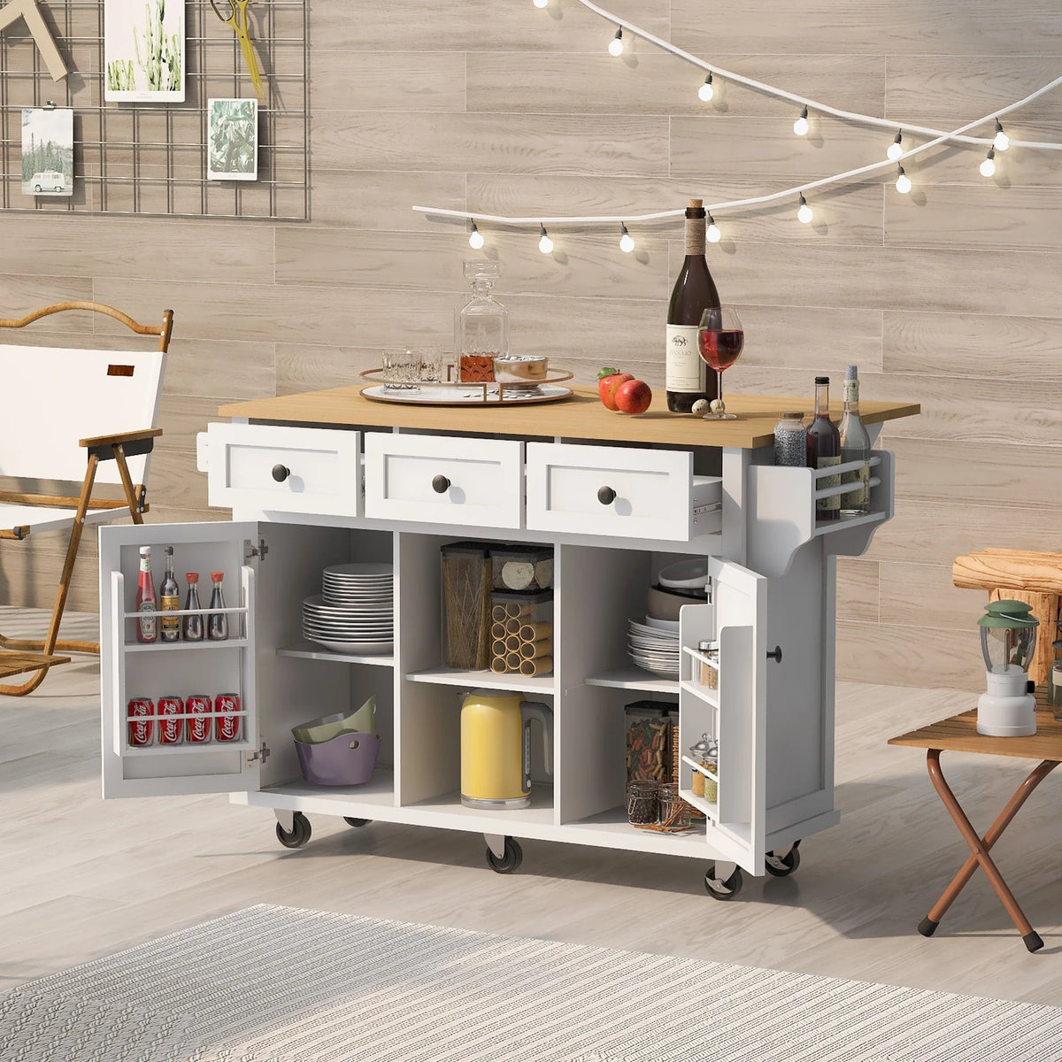 White Kitchen Island with Storage P3349