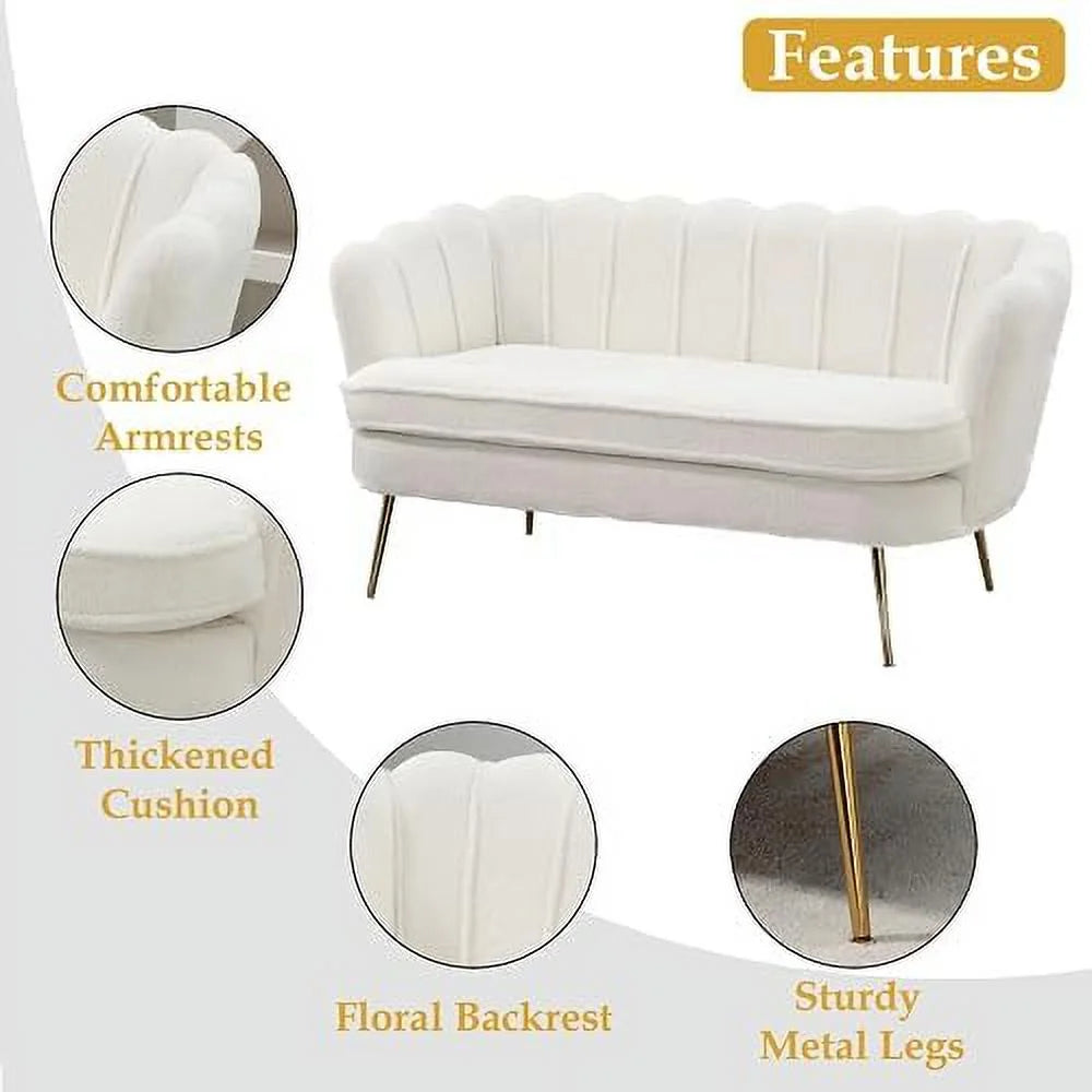 Boucle Loveseat Sofa with Gold Metal Legs D3126