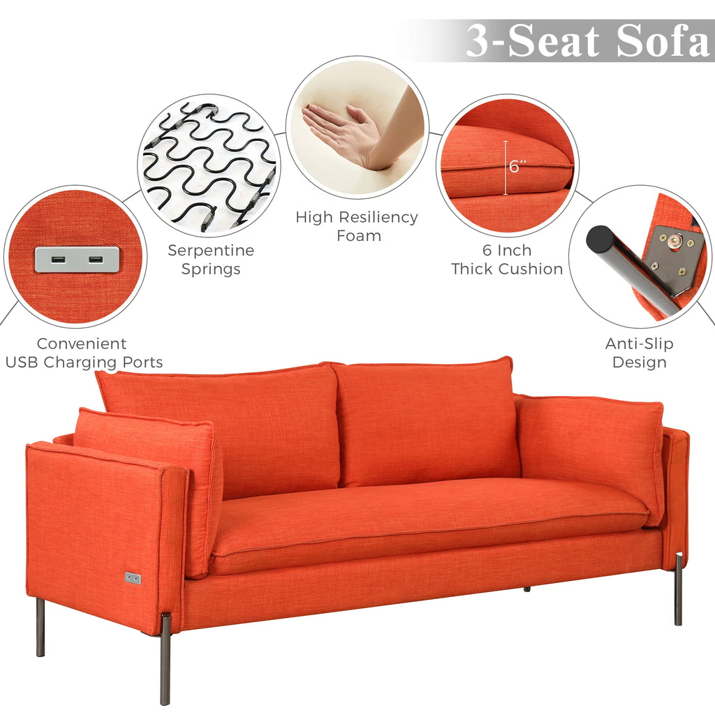 3 Seat Linen Fabric Upholstered Sofa T6132