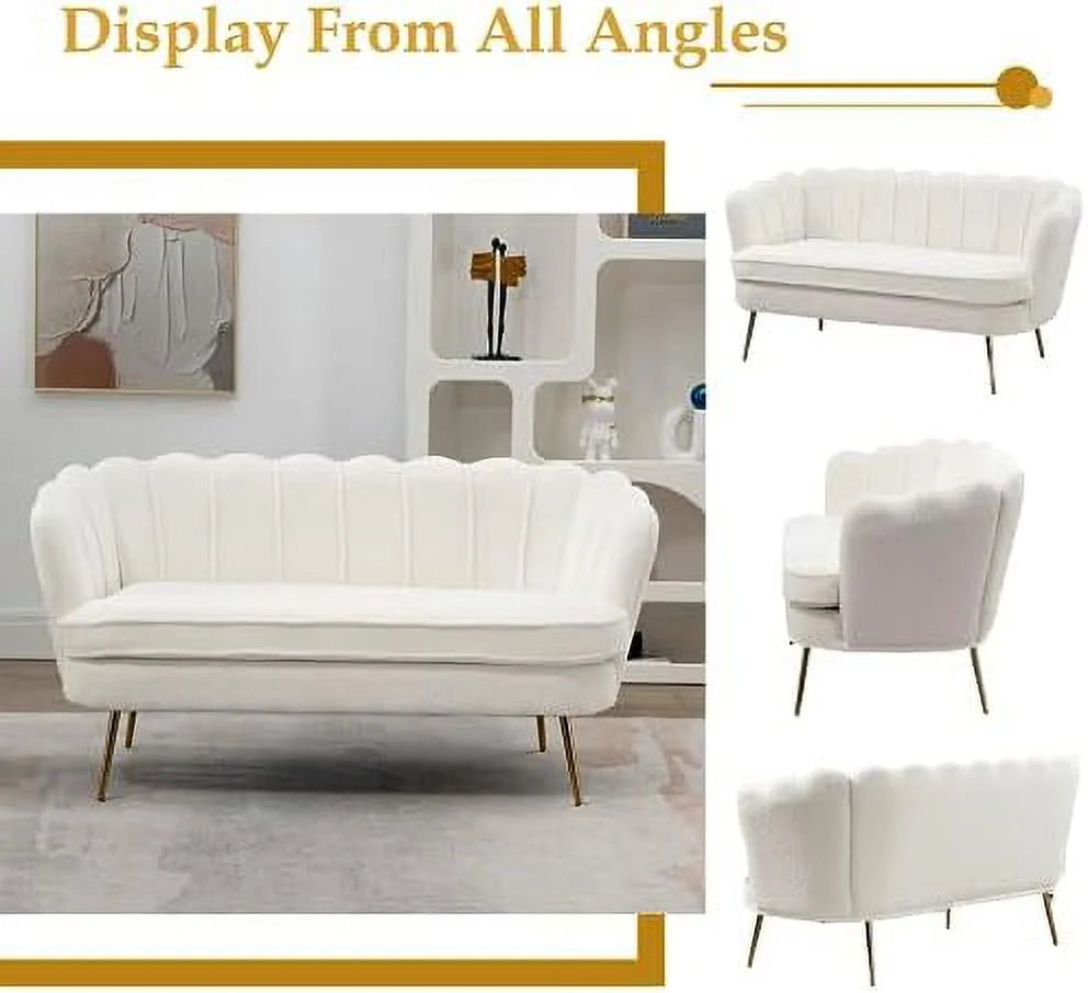 Boucle Loveseat Sofa with Gold Metal Legs D3126
