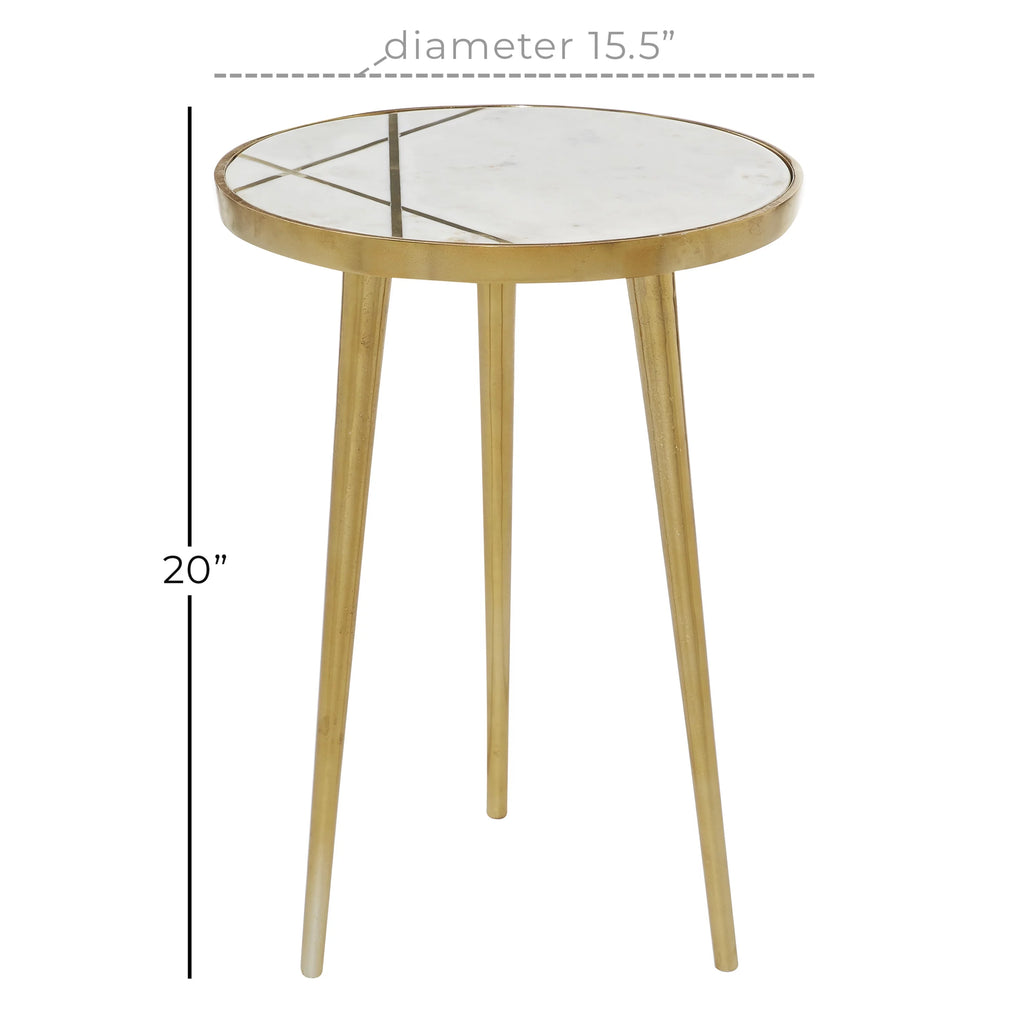 15" x 20" Gold Aluminum Accent Table with Marble Top A3182