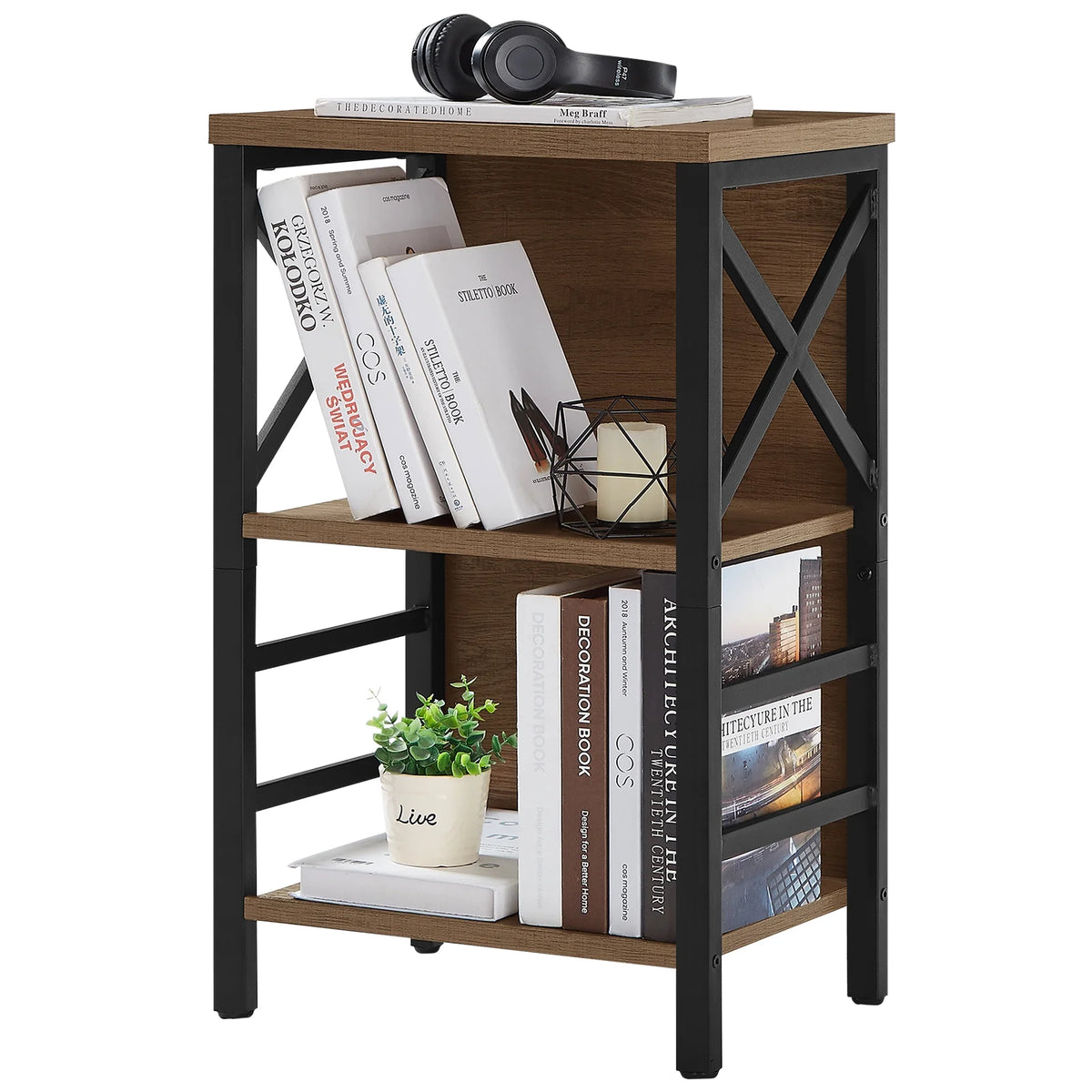 3 Tier Wood and Metal Bookshelf K934790