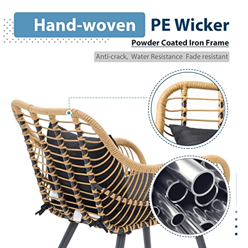 3 Piece Wicker Patio Bistro Set with Glass Top Table K53996