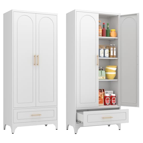 White 71 Inch Tall Metal Storage Cabinet with Doors and Shelves Y53735