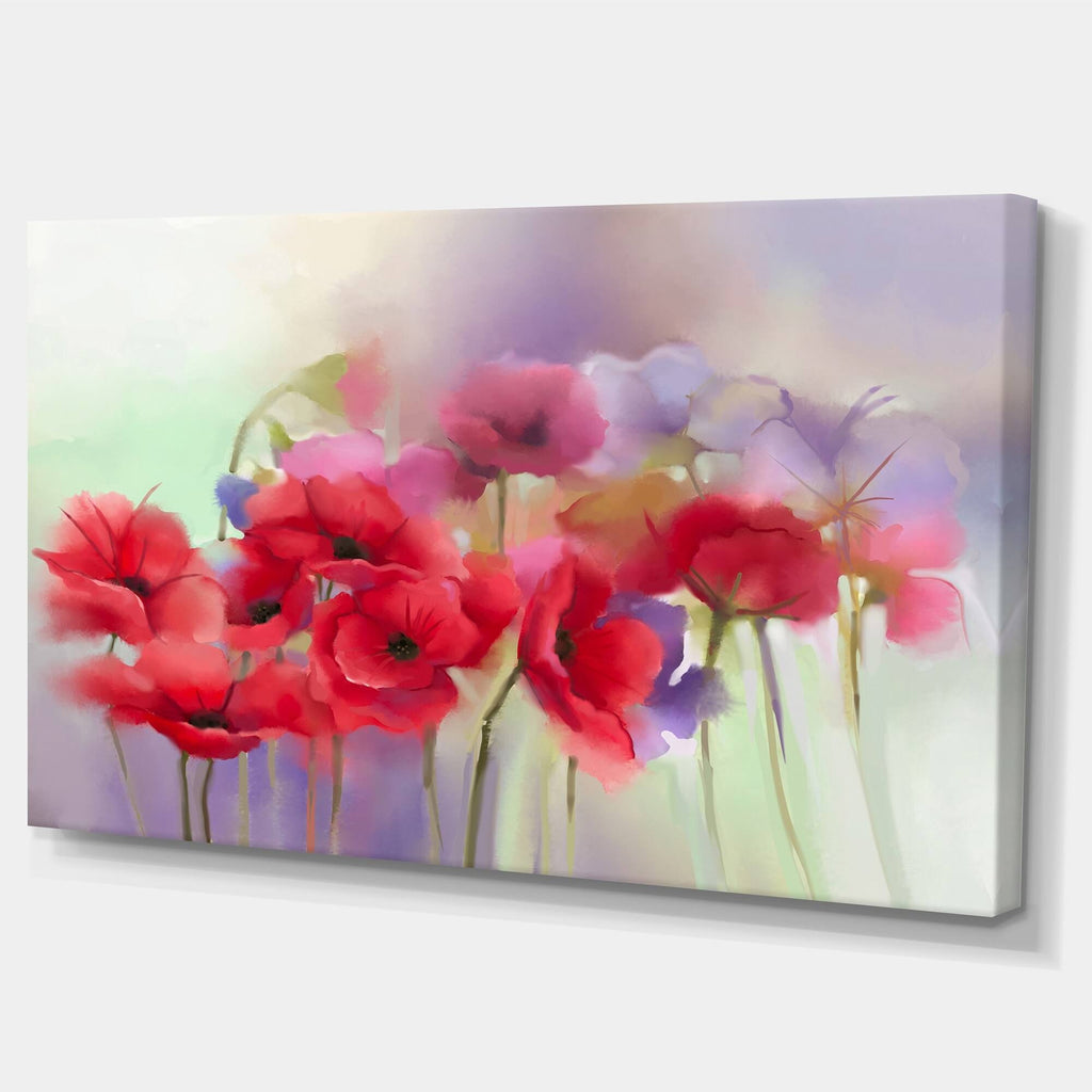 Watercolor Red Poppy Flowers 5 Piece Canvas Painting Set E83749