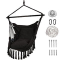 Grey Hanging Rope Swing Hammock Chair with Tassels, 2 Cushions, Heavy-Duty Steel Spreader Bar S960
