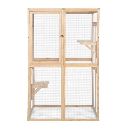 Extra Large Outdoor Wooden Cat Cage Waterproof Roof Catio with 7 Platform and 2 Resting Box (Orange) Z529539