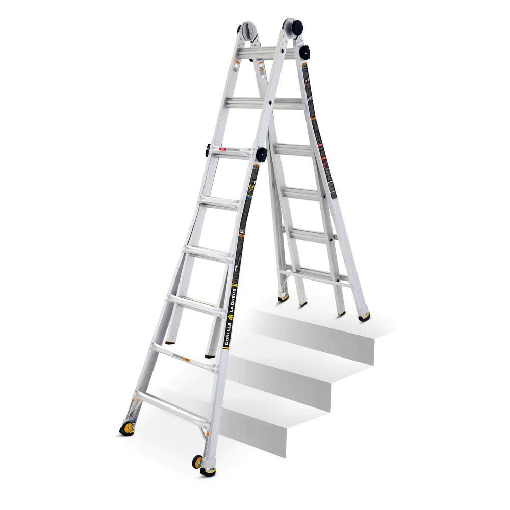 26 ft. Aluminum Multi-Position Ladder with Wheels, 375 lb. Load Capacity Type IAA L1259
