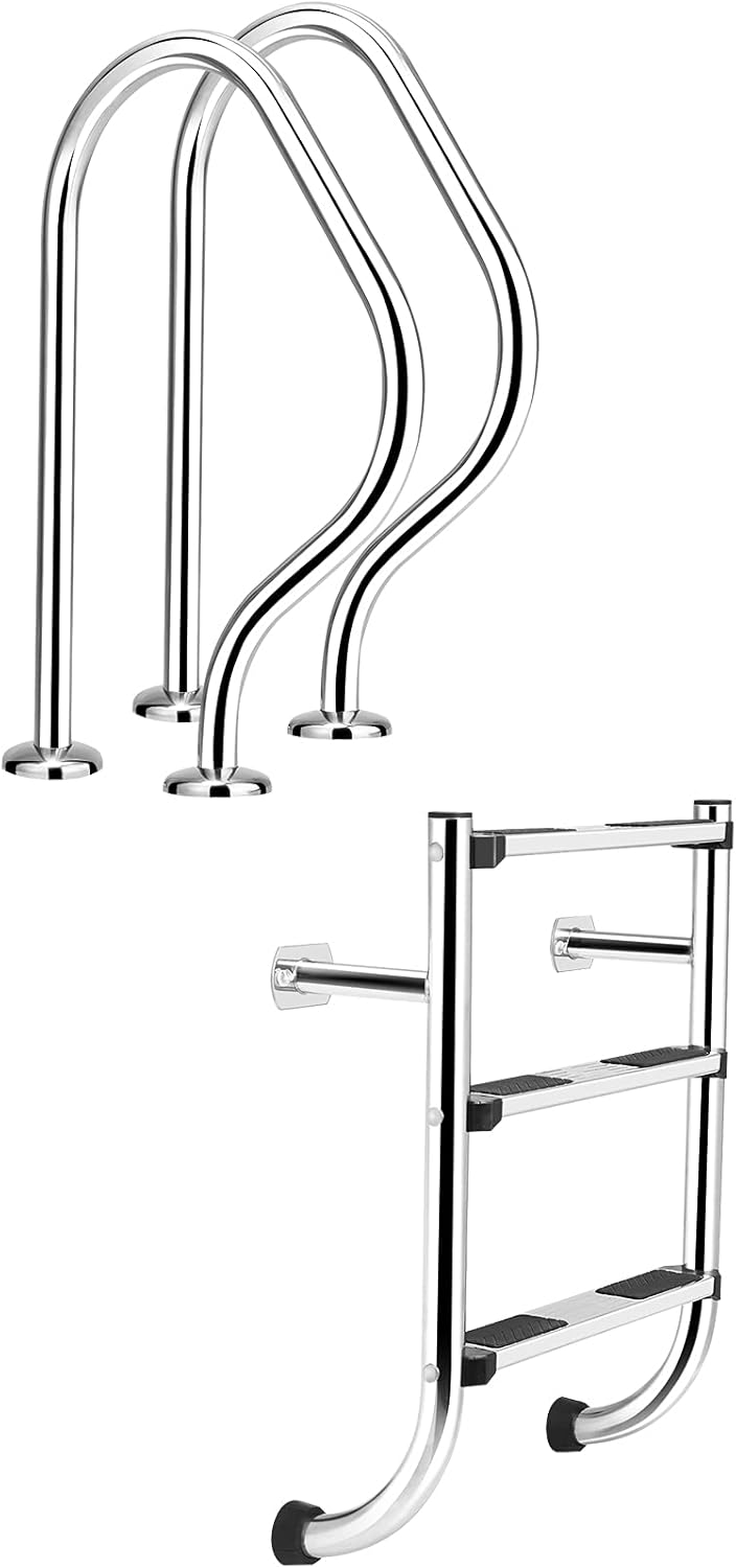 Stainless Steel Inground Pool Ladder with Handrail, 3-Step Non-Slip Footstep K392