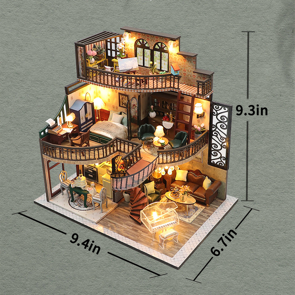 Dream Building Pavilion Dollhouse Miniature DIY House Kit with Furniture F3001