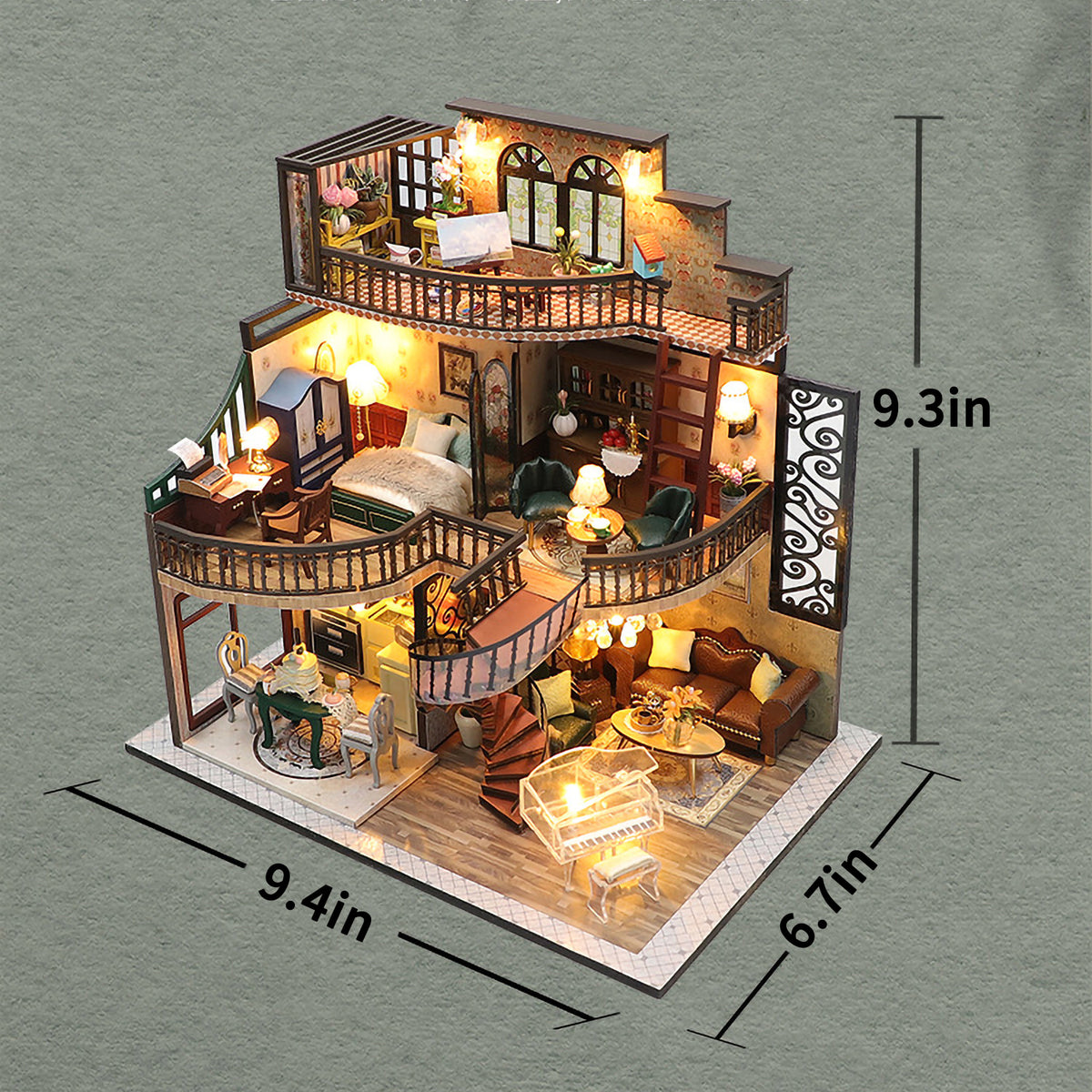 Dream Building Pavilion Dollhouse Miniature DIY House Kit with Furniture F3001