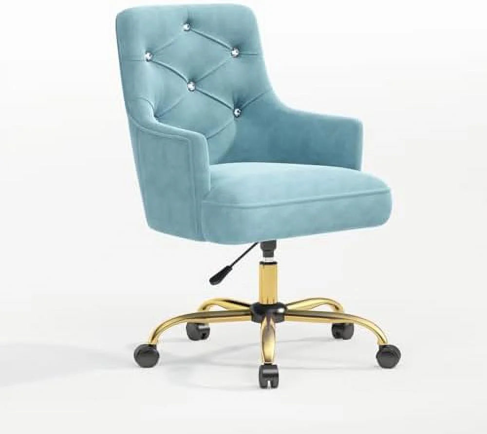Blue Velvet Swivel Vanity Chair with Wheels U18026