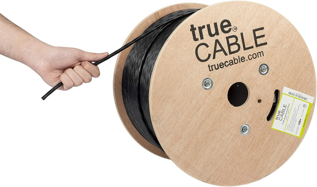 Cat6A Riser 1000ft Black 23AWG 4 Pair Solid Bare Copper 750MHz UTP Bulk Ethernet Cable A9699