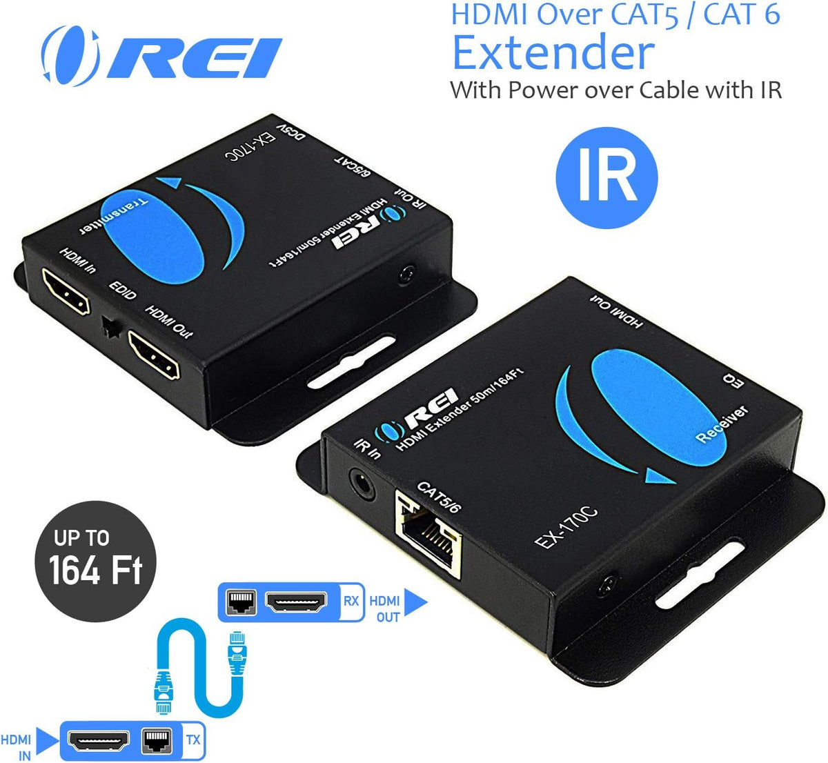 HDMI Extender Over CAT5/CAT6 with IR Upto 164 Feet 1080P Full HD Pack of 2 A1486