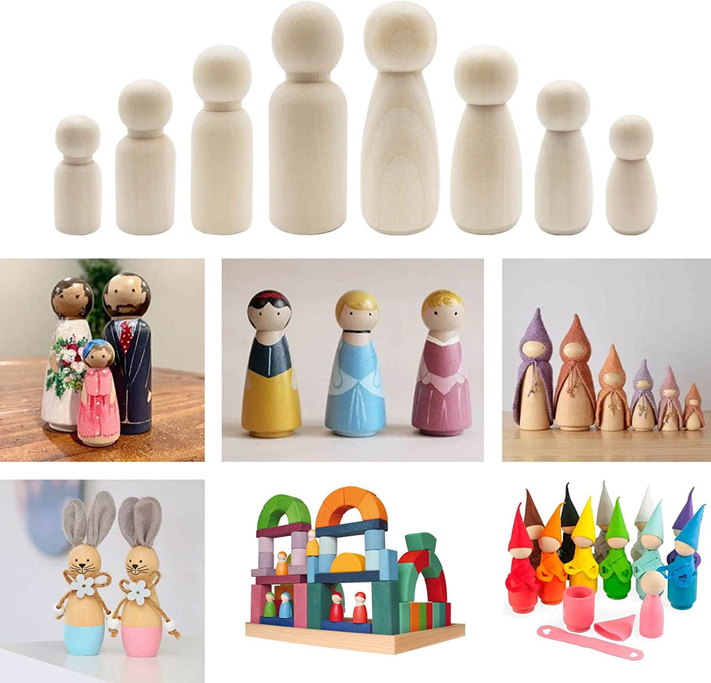 50Pcs Wooden Peg Dolls 35-65mm DIY Arts Crafts Q9366
