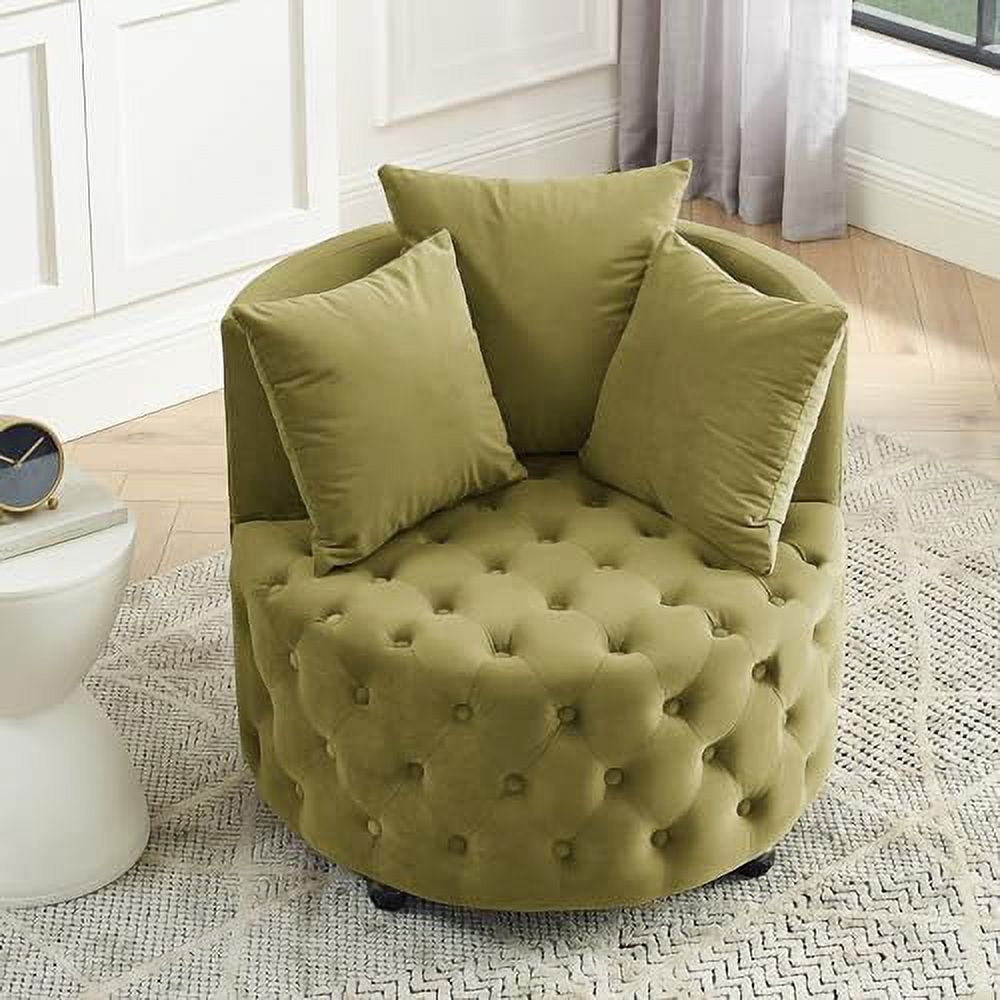 Pink Velvet Swivel Barrel Chair with 3 Pillows and Wheels J84443